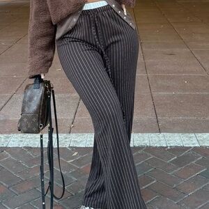 MINAA MONROE brown striped wide leg pants